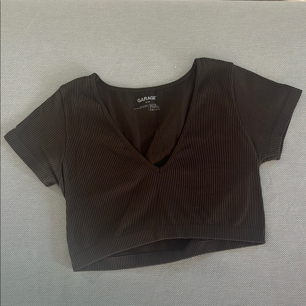 Garage Women's Brown Ribbed Crop Top